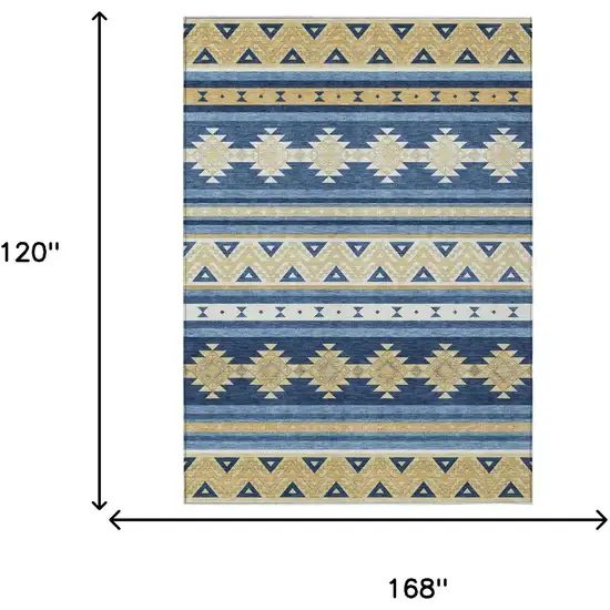 Navy Blue And Denim Blue Southwestern Washable Indoor Outdoor Area Rug Photo 7