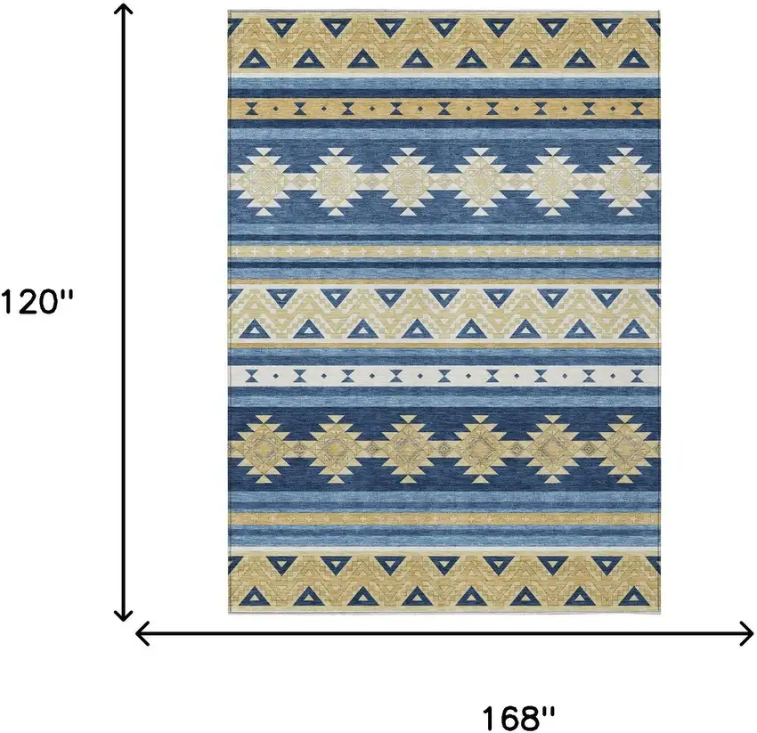 Navy Blue And Denim Blue Southwestern Washable Indoor Outdoor Area Rug Photo 7