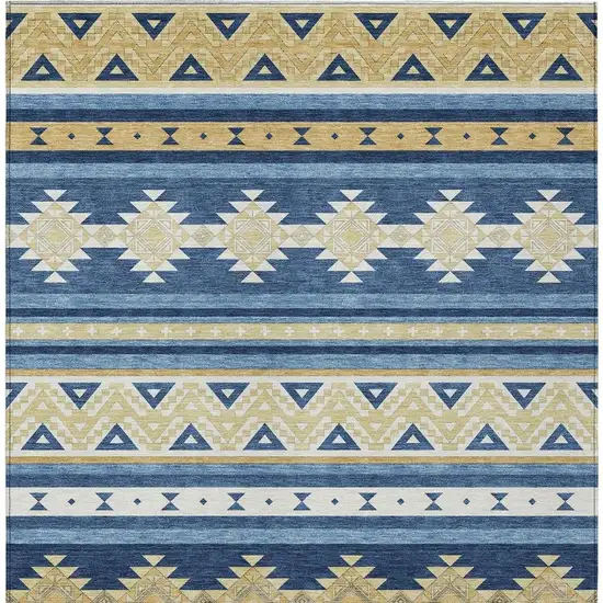 Navy Blue And Denim Blue Southwestern Washable Indoor Outdoor Area Rug Photo 4