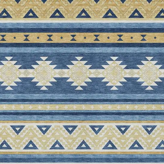 Navy Blue And Denim Blue Southwestern Washable Indoor Outdoor Area Rug Photo 3