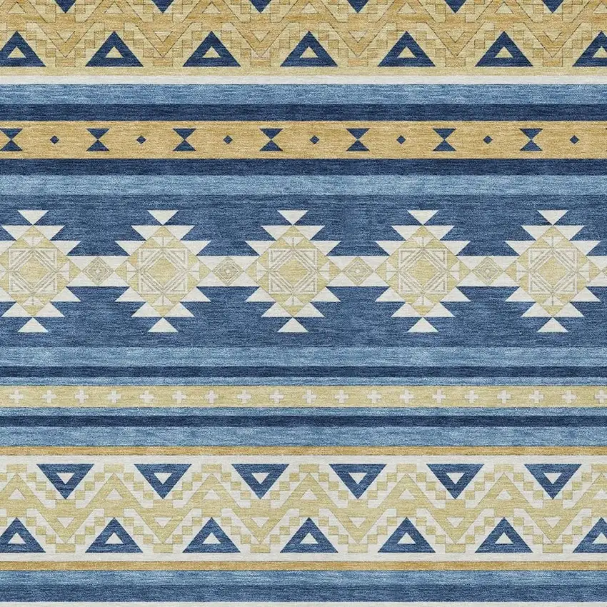 Navy Blue And Denim Blue Southwestern Washable Indoor Outdoor Area Rug Photo 3