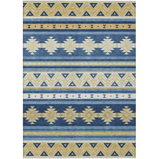 Navy Blue And Denim Blue Southwestern Washable Indoor Outdoor Area Rug Photo 2