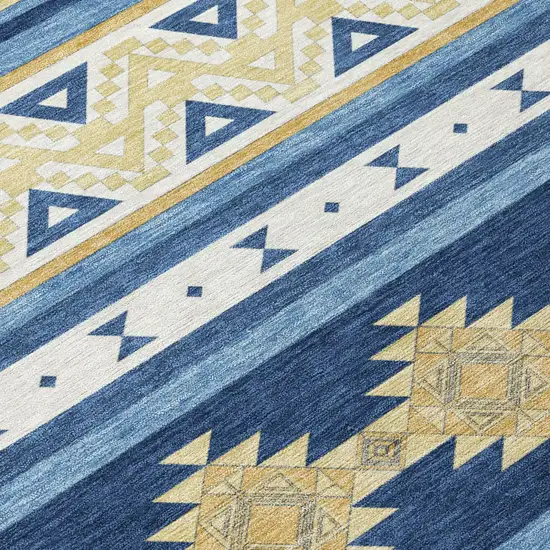 Navy Blue And Denim Blue Southwestern Washable Indoor Outdoor Area Rug Photo 6