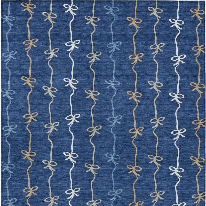 Navy Blue And Denim Blue Southwestern Washable Indoor Outdoor Area Rug Photo 3