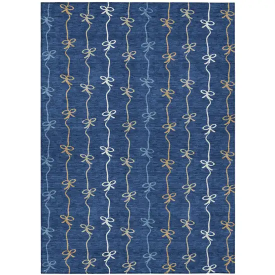 Navy Blue And Denim Blue Southwestern Washable Indoor Outdoor Area Rug Photo 1