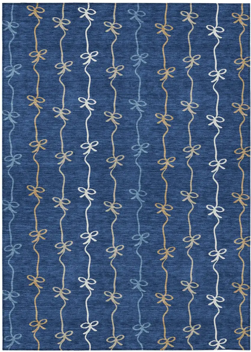Navy Blue And Denim Blue Southwestern Washable Indoor Outdoor Area Rug Photo 1