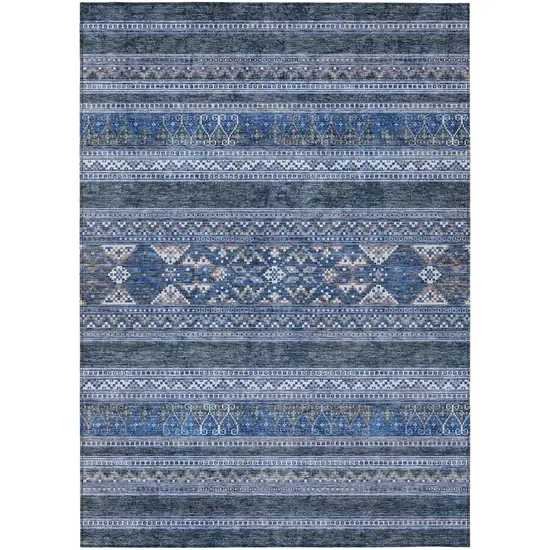 Navy Blue And Denim Blue Southwestern Washable Indoor Outdoor Area Rug Photo 1