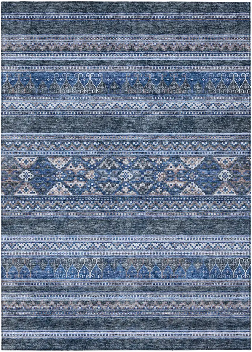 Navy Blue And Denim Blue Southwestern Washable Indoor Outdoor Area Rug Photo 1