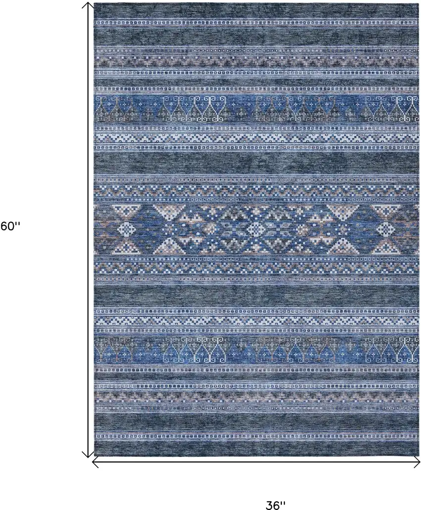 Navy Blue And Denim Blue Southwestern Washable Indoor Outdoor Area Rug Photo 3