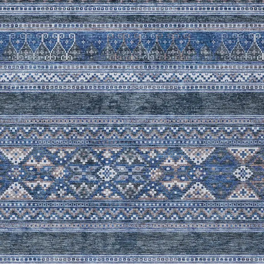 Navy Blue And Denim Blue Southwestern Washable Indoor Outdoor Area Rug Photo 5