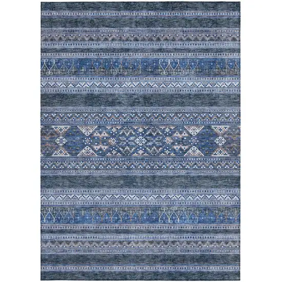 Navy Blue And Denim Blue Southwestern Washable Indoor Outdoor Area Rug Photo 6