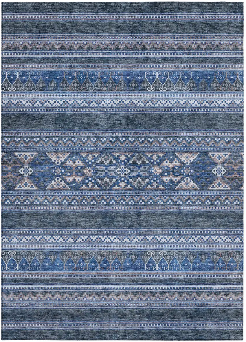 Navy Blue And Denim Blue Southwestern Washable Indoor Outdoor Area Rug Photo 6