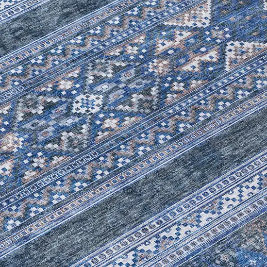 Navy Blue And Denim Blue Southwestern Washable Indoor Outdoor Area Rug Photo 4