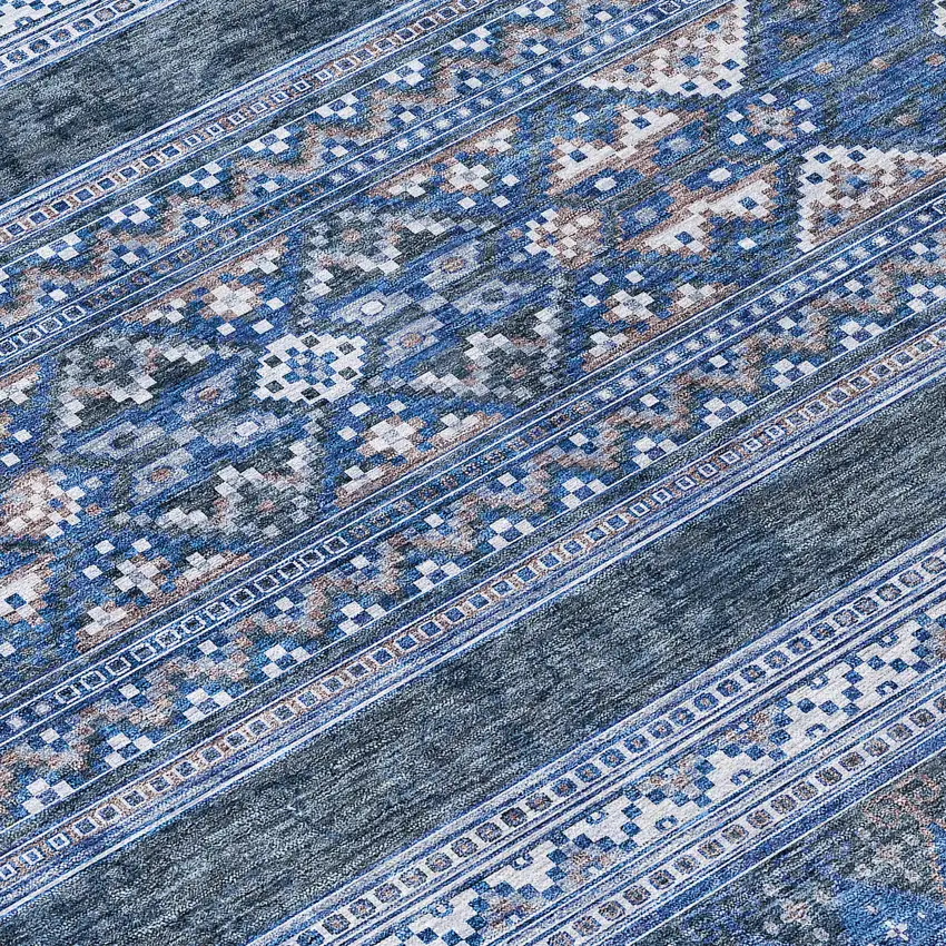 Navy Blue And Denim Blue Southwestern Washable Indoor Outdoor Area Rug Photo 4