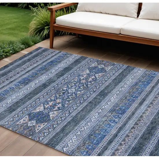 Navy Blue And Denim Blue Southwestern Washable Indoor Outdoor Area Rug Photo 1