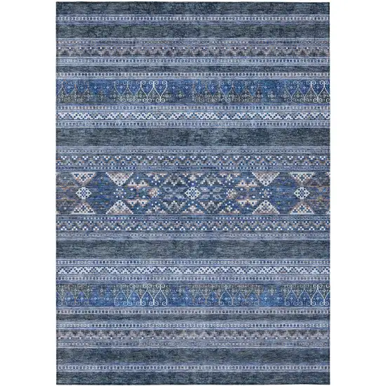 Navy Blue And Denim Blue Southwestern Washable Indoor Outdoor Area Rug Photo 1