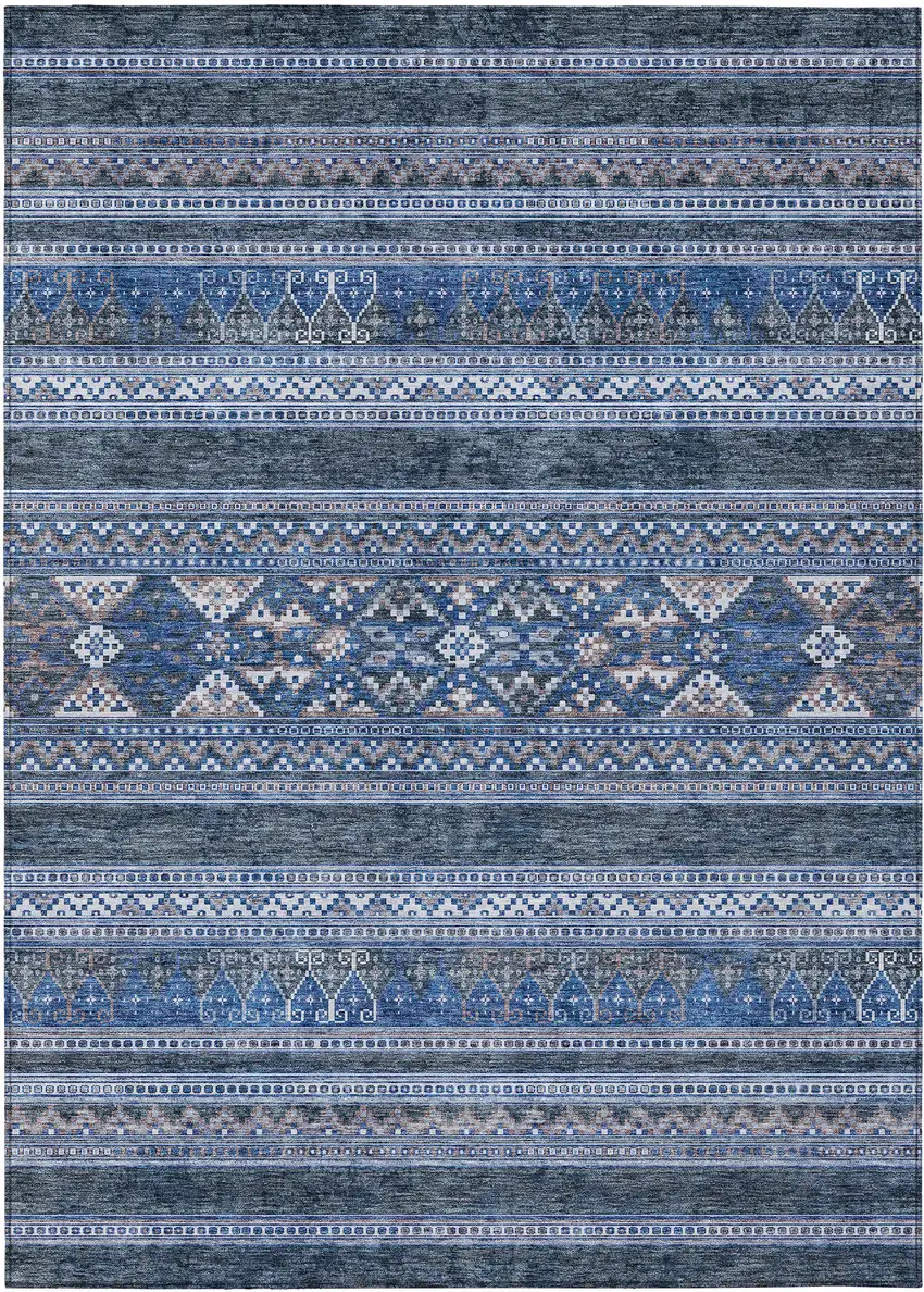 Navy Blue And Denim Blue Southwestern Washable Indoor Outdoor Area Rug Photo 1