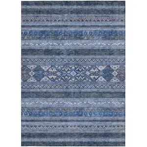 Photo of Navy Blue And Denim Blue Southwestern Washable Indoor Outdoor Area Rug