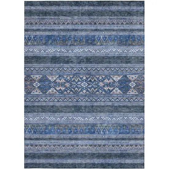 Navy Blue And Denim Blue Southwestern Washable Indoor Outdoor Area Rug Photo 6