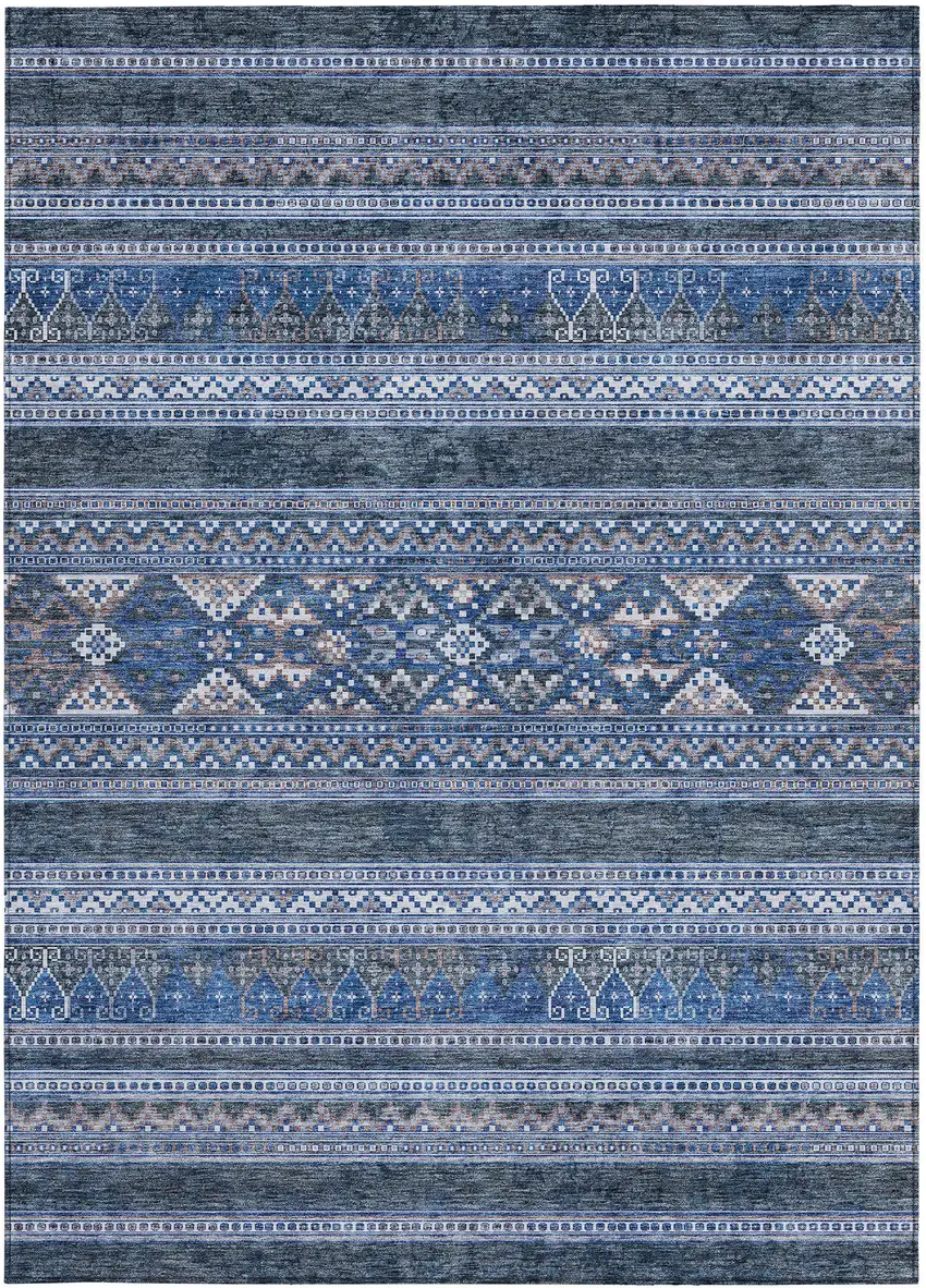 Navy Blue And Denim Blue Southwestern Washable Indoor Outdoor Area Rug Photo 6