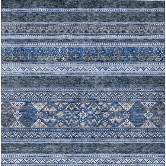 Navy Blue And Denim Blue Southwestern Washable Indoor Outdoor Area Rug Photo 5