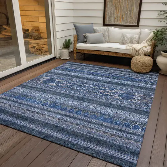 Navy Blue And Denim Blue Southwestern Washable Indoor Outdoor Area Rug Photo 7