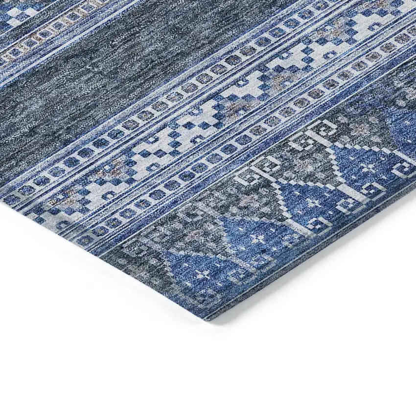 Navy Blue And Denim Blue Southwestern Washable Indoor Outdoor Area Rug Photo 4