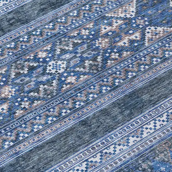 Navy Blue And Denim Blue Southwestern Washable Indoor Outdoor Area Rug Photo 4
