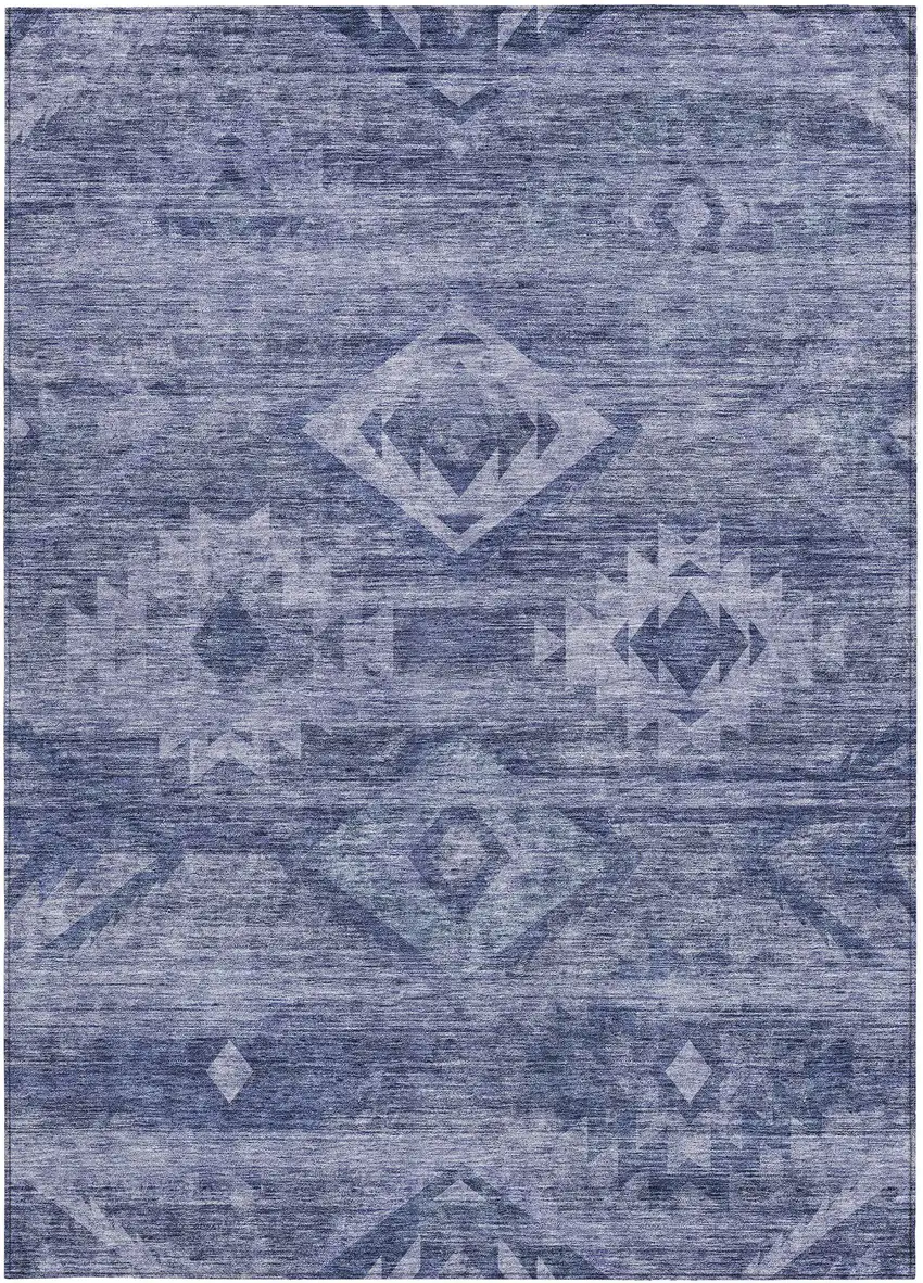 Navy Blue And Denim Blue Southwestern Washable Indoor Outdoor Area Rug Photo 7