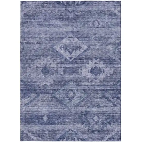 Navy Blue And Denim Blue Southwestern Washable Indoor Outdoor Area Rug Photo 7