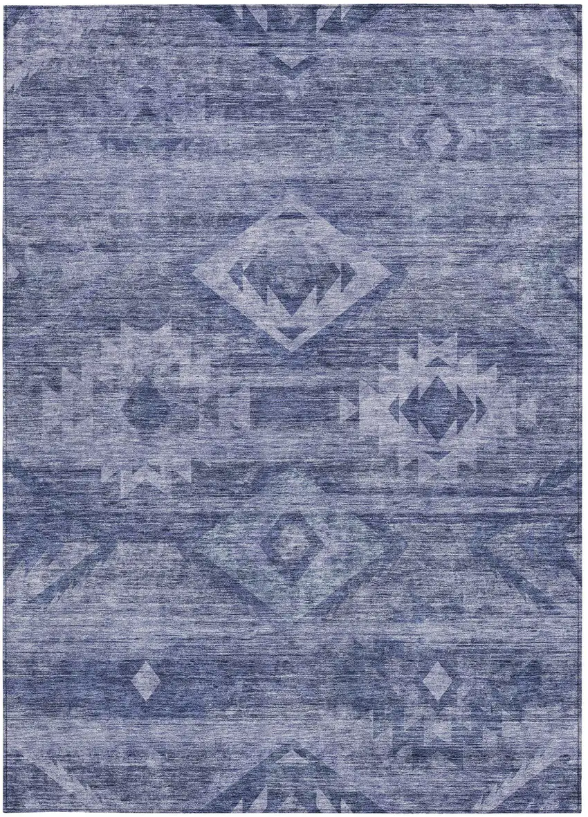 Navy Blue And Denim Blue Southwestern Washable Indoor Outdoor Area Rug Photo 7