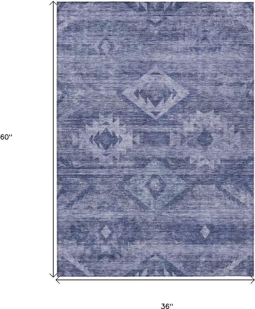Navy Blue And Denim Blue Southwestern Washable Indoor Outdoor Area Rug Photo 3