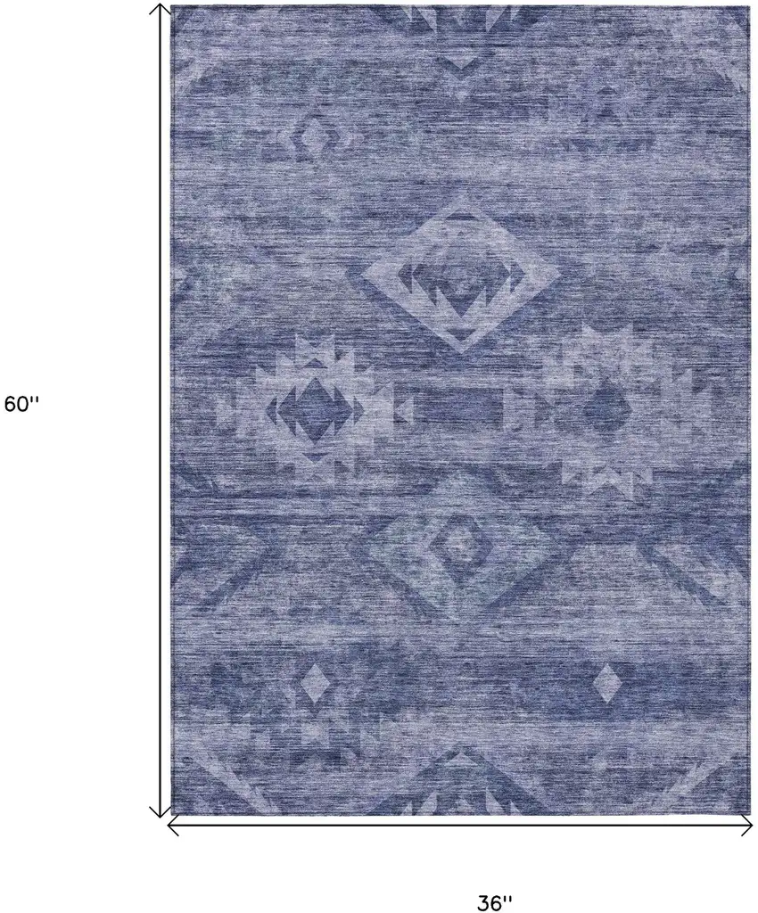 Navy Blue And Denim Blue Southwestern Washable Indoor Outdoor Area Rug Photo 3