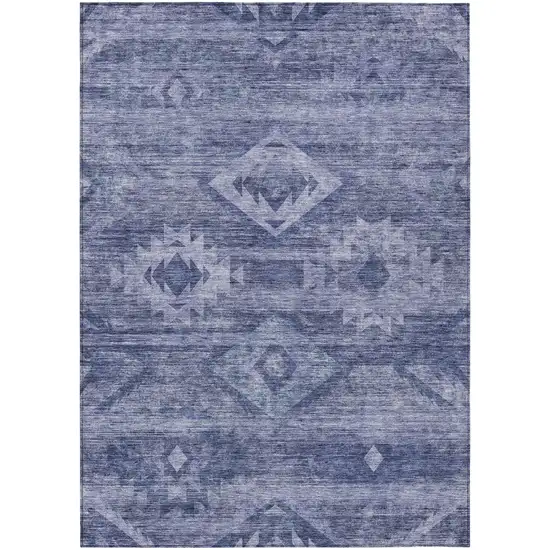 Navy Blue And Denim Blue Southwestern Washable Indoor Outdoor Area Rug Photo 2