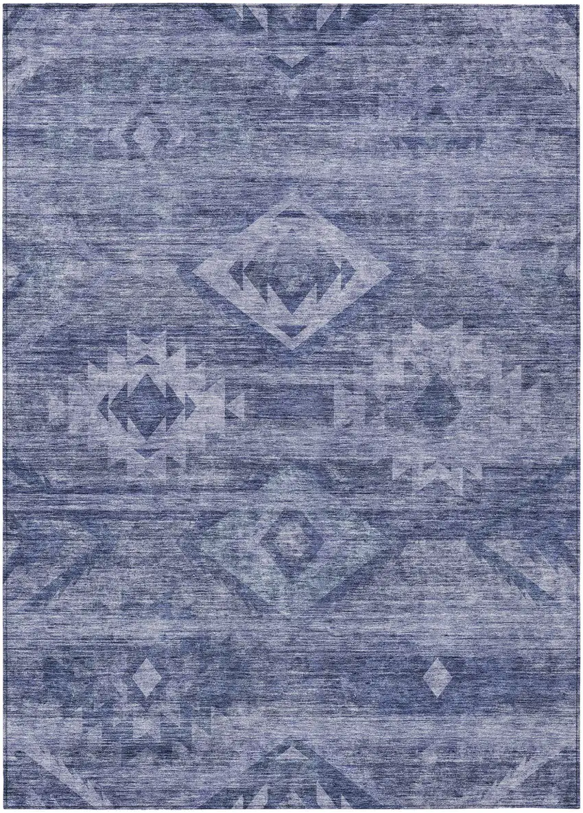 Navy Blue And Denim Blue Southwestern Washable Indoor Outdoor Area Rug Photo 2