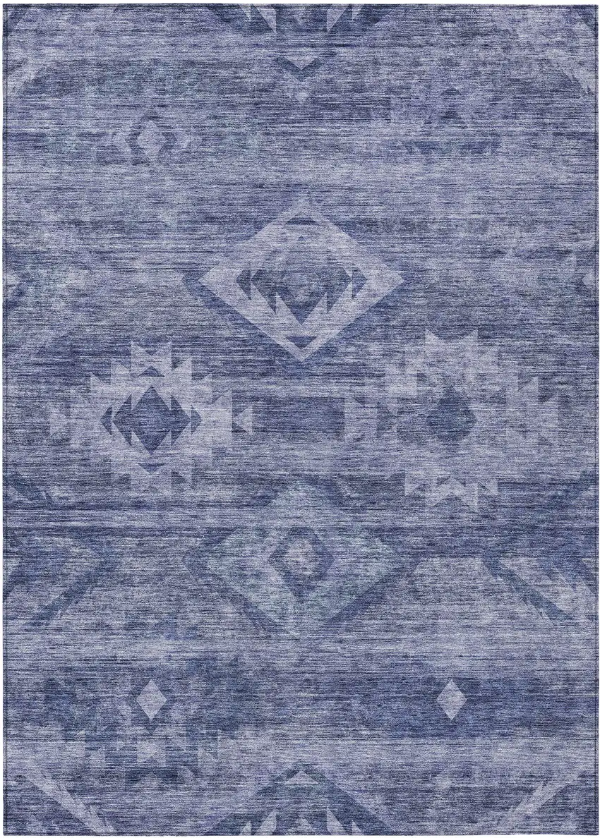 Navy Blue And Denim Blue Southwestern Washable Indoor Outdoor Area Rug Photo 2