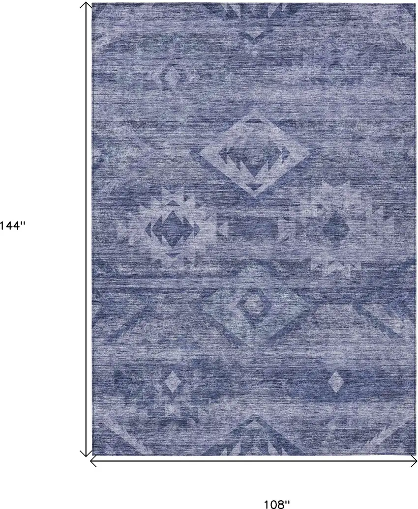 Navy Blue And Denim Blue Southwestern Washable Indoor Outdoor Area Rug Photo 3