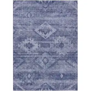 Photo of Navy Blue And Denim Blue Southwestern Washable Indoor Outdoor Area Rug