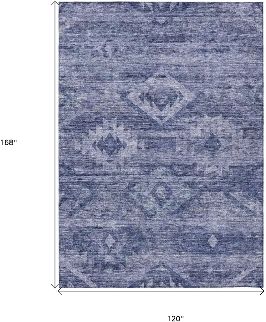 Navy Blue And Denim Blue Southwestern Washable Indoor Outdoor Area Rug Photo 7