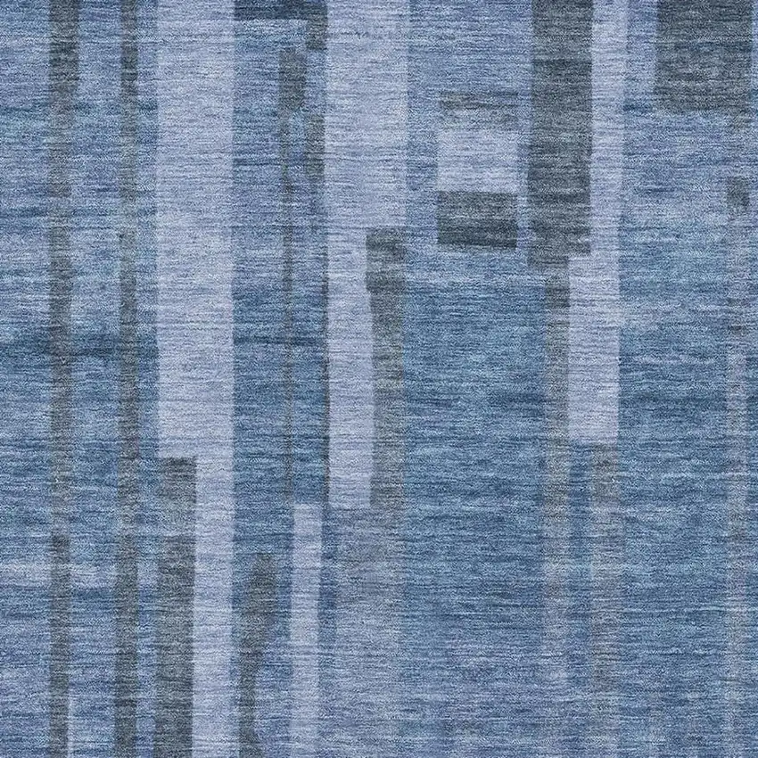 Navy Blue And Denim Blue Striped Washable Area Rug With UV Protection Photo 2