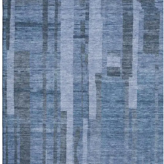 Navy Blue And Denim Blue Striped Washable Area Rug With UV Protection Photo 3