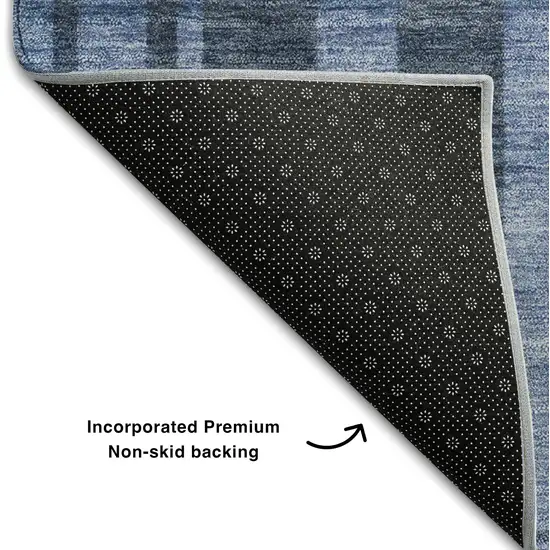 Navy Blue And Denim Blue Striped Washable Area Rug With UV Protection Photo 7
