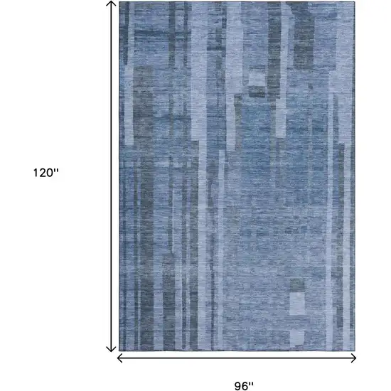 Navy Blue And Denim Blue Striped Washable Area Rug With UV Protection Photo 9