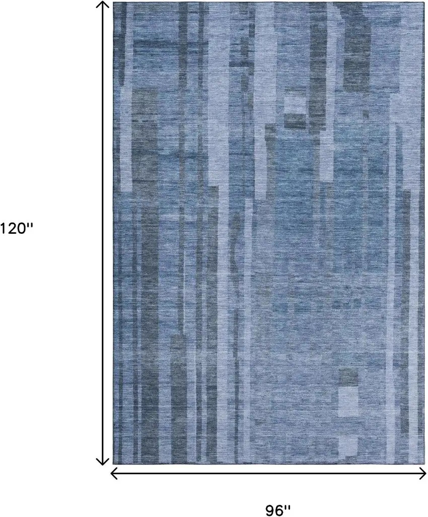 Navy Blue And Denim Blue Striped Washable Area Rug With UV Protection Photo 9