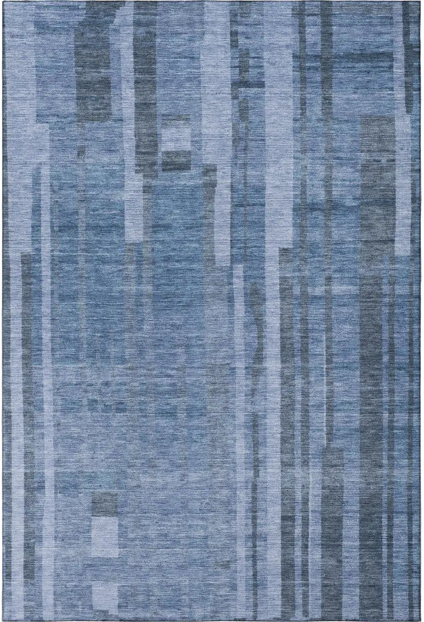 Navy Blue And Denim Blue Striped Washable Area Rug With UV Protection Photo 2