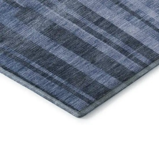 Navy Blue And Denim Blue Striped Washable Area Rug With UV Protection Photo 6