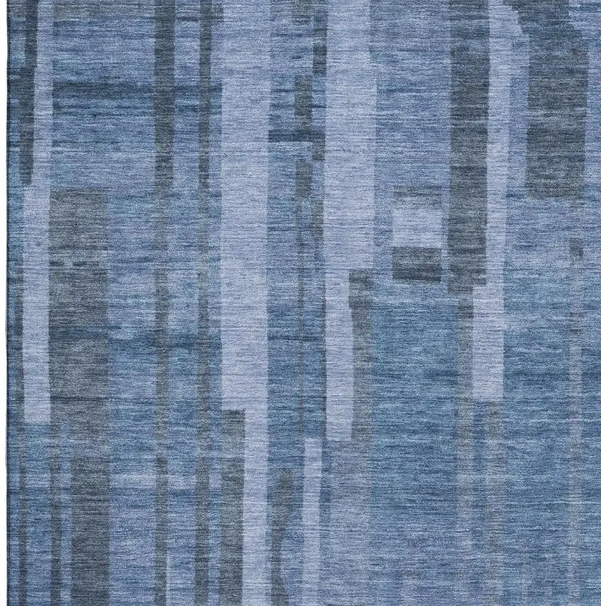 Navy Blue And Denim Blue Striped Washable Area Rug With UV Protection Photo 3
