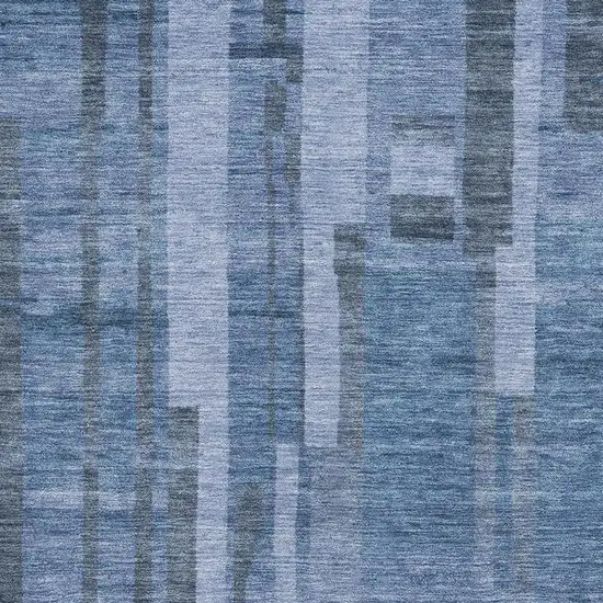 Navy Blue And Denim Blue Striped Washable Area Rug With UV Protection Photo 2