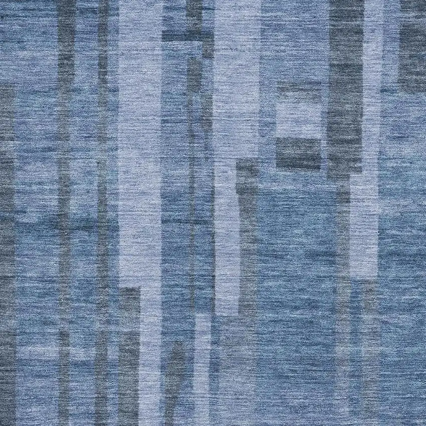 Navy Blue And Denim Blue Striped Washable Area Rug With UV Protection Photo 2