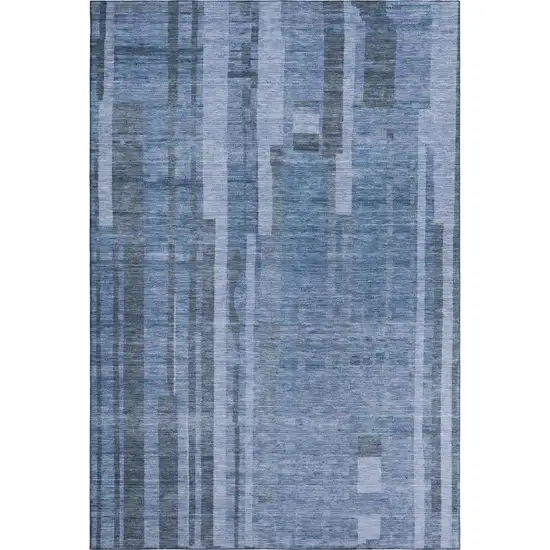 Navy Blue And Denim Blue Striped Washable Area Rug With UV Protection Photo 1